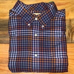Roundtree & Yorke Men's Plaid Button-Down Shirt in Blue & Brown, Like New, 2XB